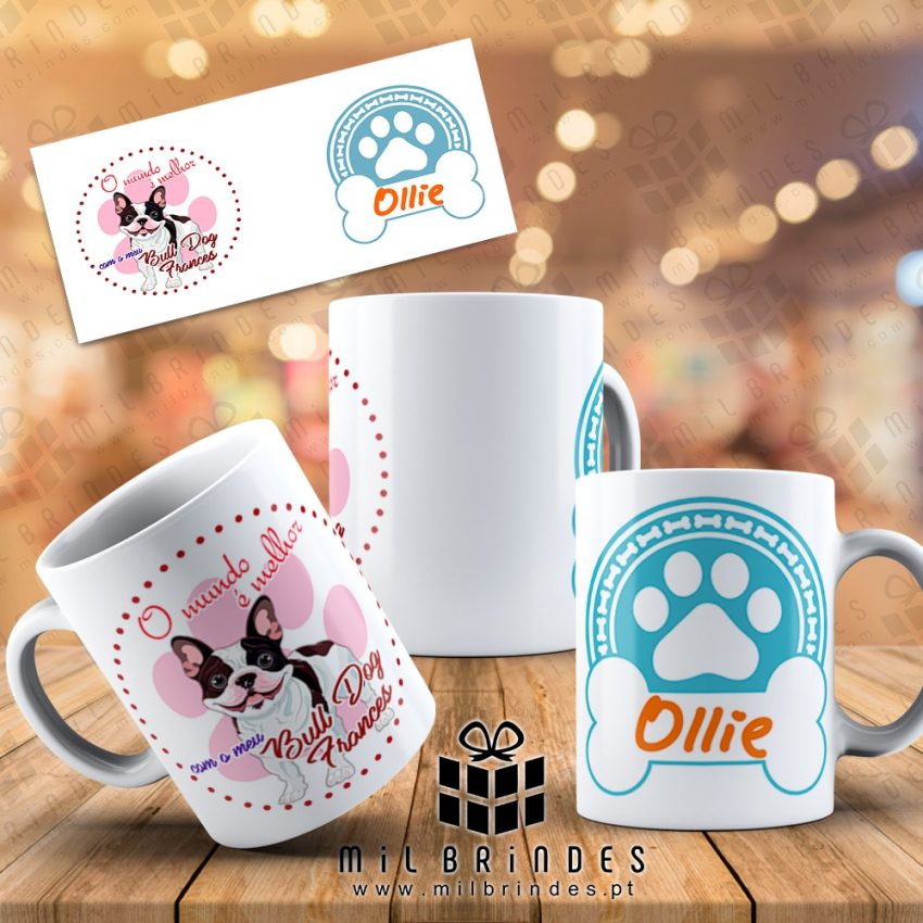 Caneca Raças de Cães com nome - Bull dog Francês