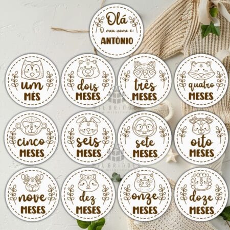 Placas Madeira Milestones Meses do Bebé - Animais do Bosque