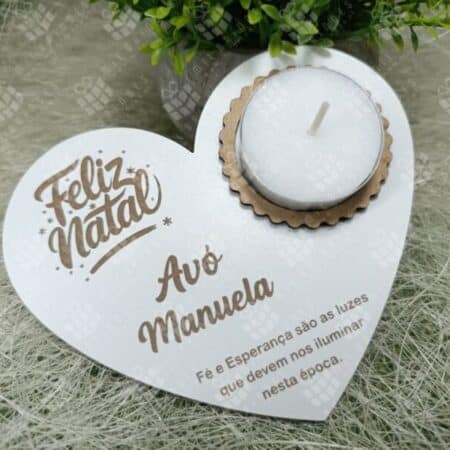 Suporte para Vela Personalizado – Coração Feliz Natal