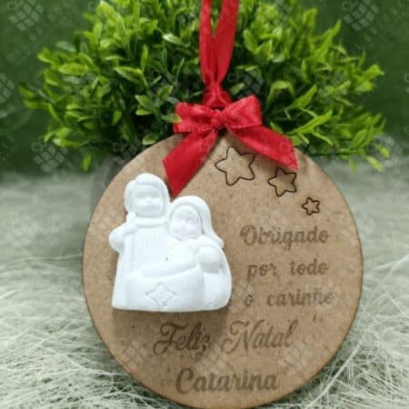 Bola de Natal Personalizada com agradecimento e mini-presépio em gesso