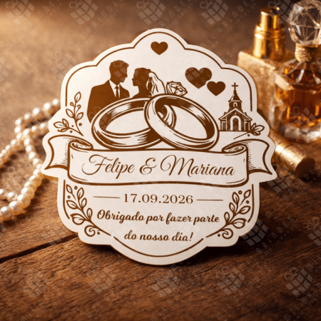 Lembrança Íman Casamento Anéis, Casal e Igreja
